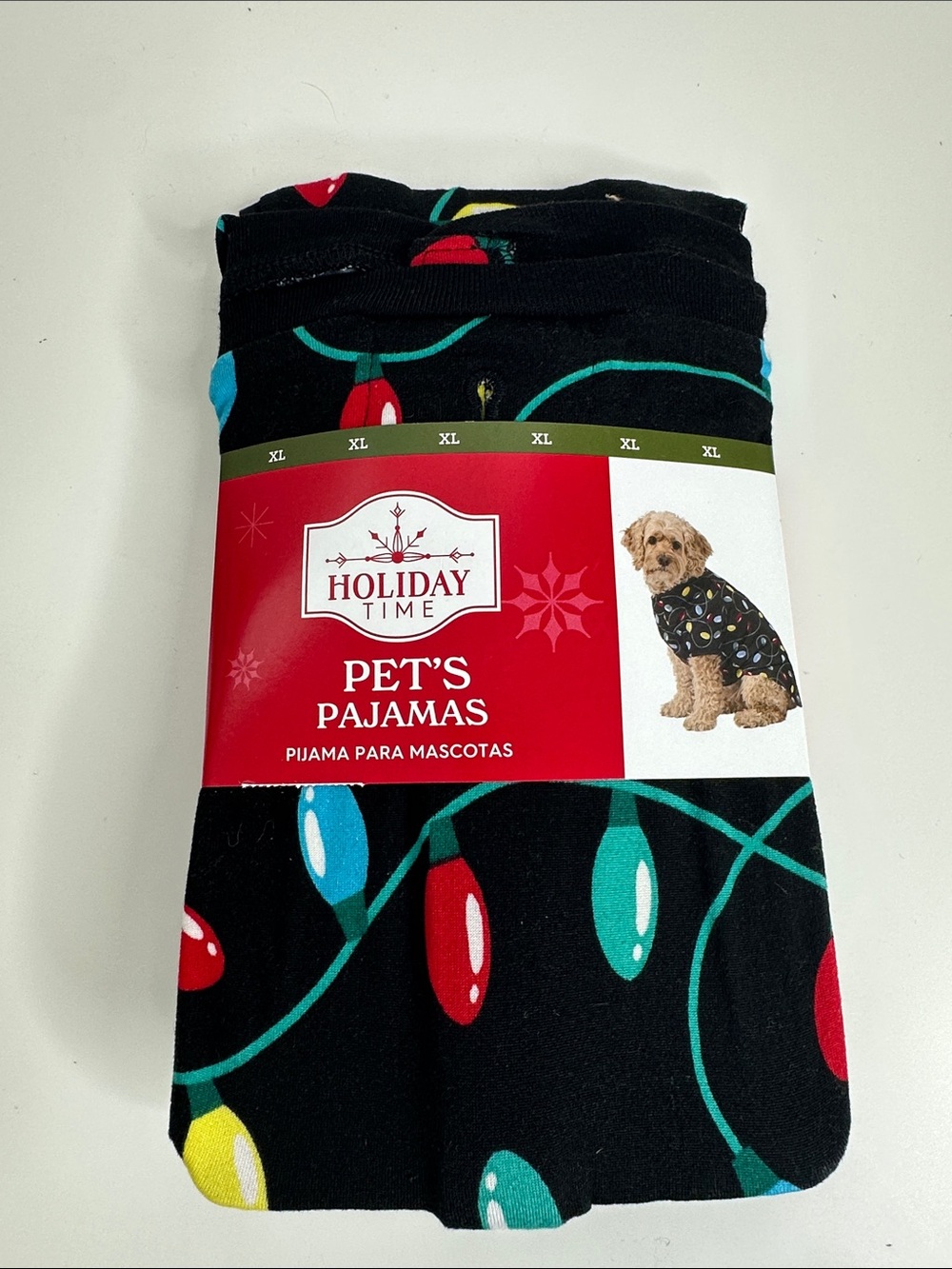 Holiday Time Black Pet Pajamas with Multicolor Holiday Lights